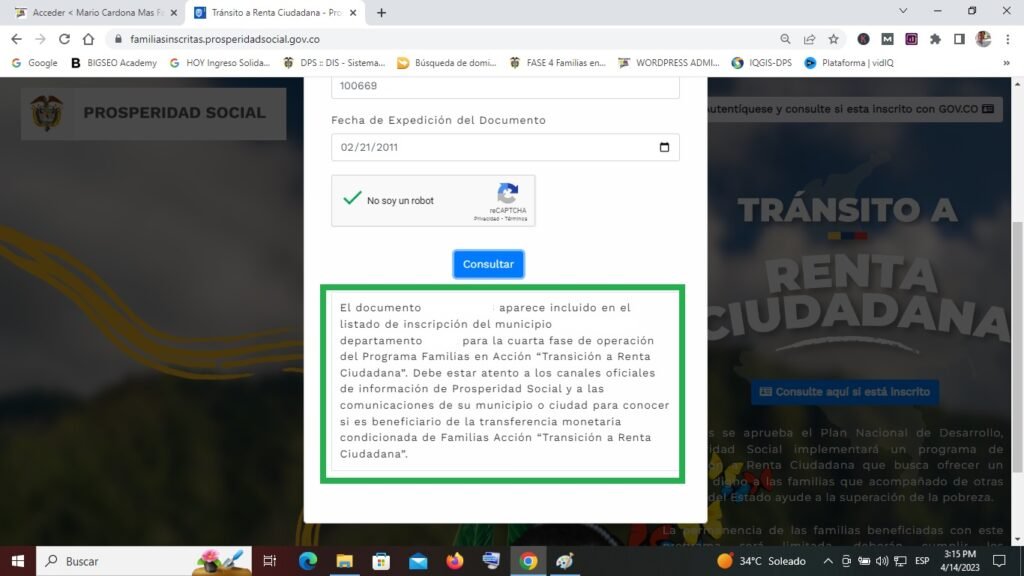 Paso a Paso Para Consultar Link de Inscritos a Renta Ciudadana