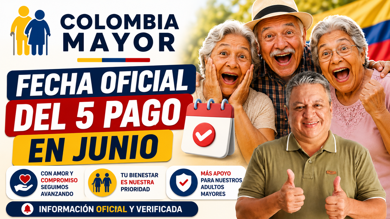 Quinto Pago de Colombia Mayor Junio 2026: Fechas Oficiales