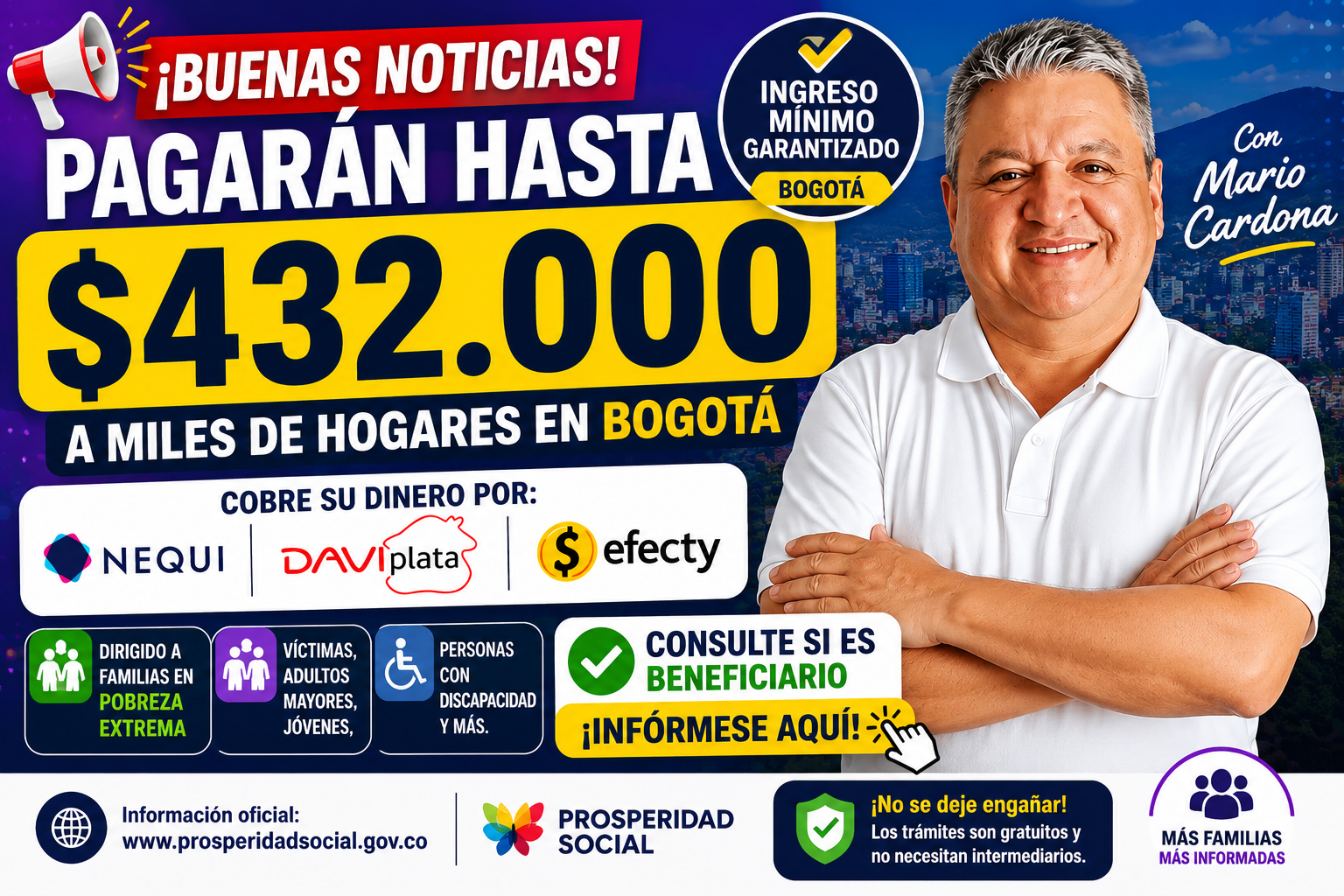 Pagarán hasta $432.000 a miles de hogares: consulte si puede recibir el dinero por Nequi, DaviPlata o Efecty