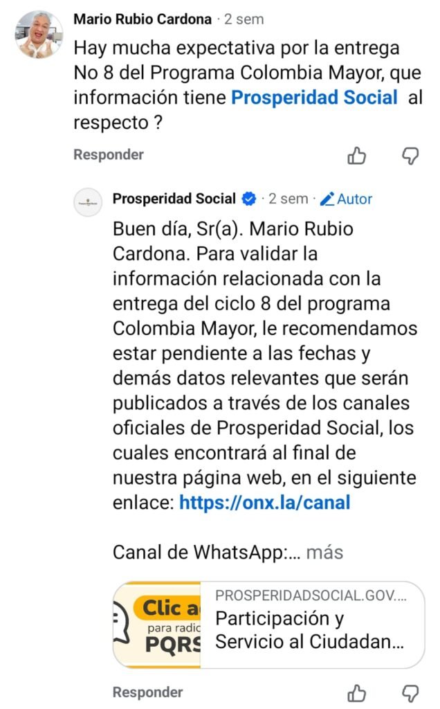 Respuesta Pago # 8 Colombia Mayor